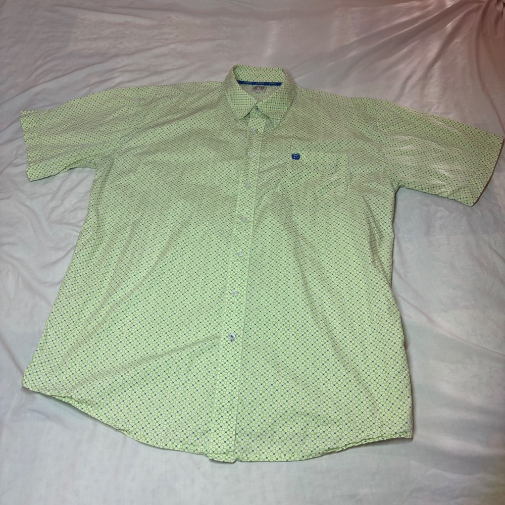 Cinch XXL Short Sleeve Western Button Down Shirt Lime Green Geometric Print